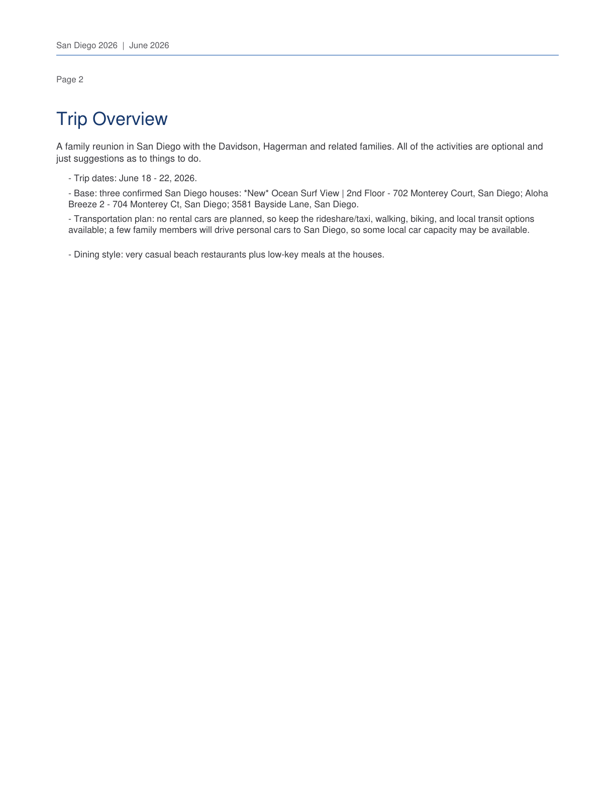 San Diego 2026 Travel Planner page 2